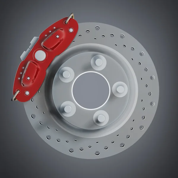 Bremsscheibe mit rotem Halter. hochauflösendes 3D-Rendering — Stockfoto