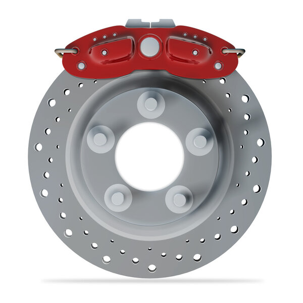 тормозной диск с красной поддержкой. изолированные на белом фоне
