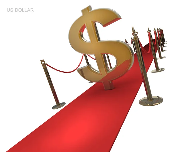 Simbolo del dollaro USA su un tappeto rosso — Foto Stock