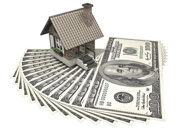 Konzepthaus und Dollar isoliert auf weißem Hintergrund 3d — Stockfoto