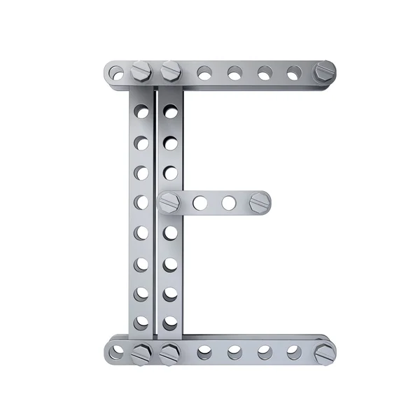 Metalliska brev (E) med nitar och skruvar — Stockfoto