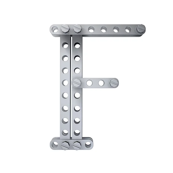 Metallic letter (F) with rivets and screws — Stock Photo, Image