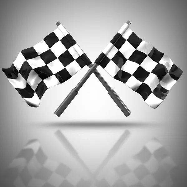 Dwa skrzyżowane checkered flag. render 3d w wysokiej rozdzielczości — Zdjęcie stockowe