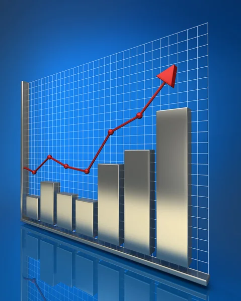 Zakelijke groei zilver bars 3d — Stockfoto