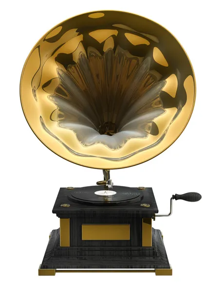 Beyaz arka plan üzerinde eski plak çalar.