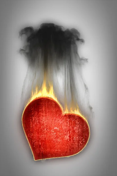 Cuore in fuoco su sfondo 3d — Foto Stock