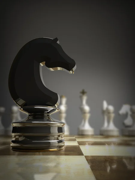 Шахматная черная лошадь фон 3d иллюстрация. высокое разрешение — стоковое фото
