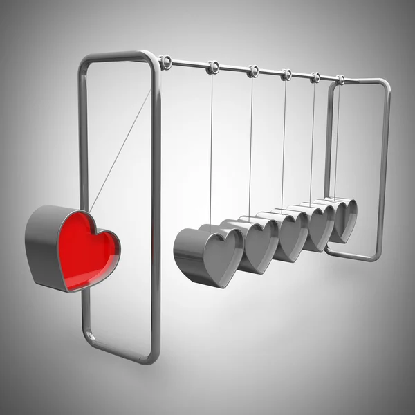 Newtons Cradle Pendulum Lead hearts — Stock Photo, Image