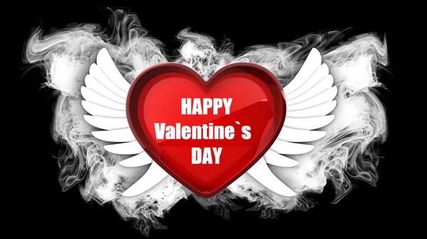 3d heart Happy Valentines day with wings. isolated on black. — Stock Photo, Image