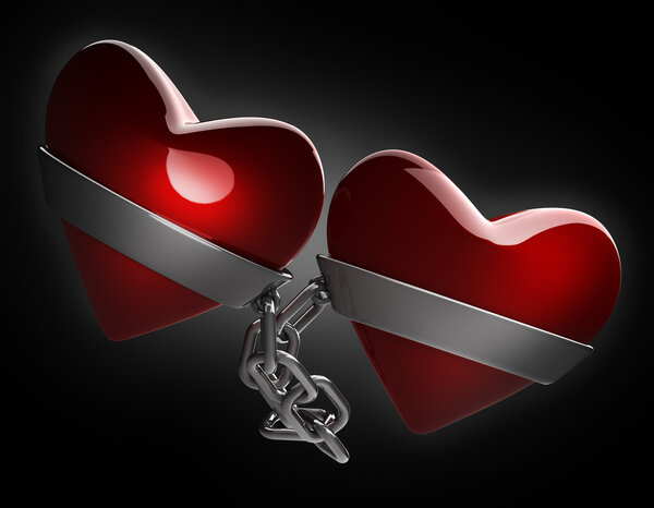 Chain with two hearts on black 3d render