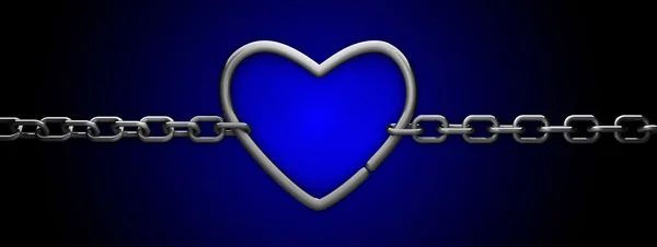 Silver heart and chain isolated on blue - love concept — Stock Photo, Image