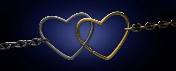 Chain with two hearts on blue 3d render — Stock Photo, Image