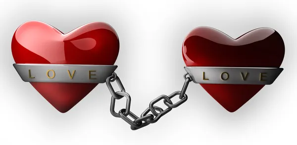 Corazón rojo y cadena de plata aislados en blanco 3d render —  Fotos de Stock