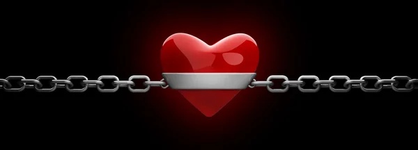 Красное сердце и серебряная цепь изолированы на белом — стоковое фото
