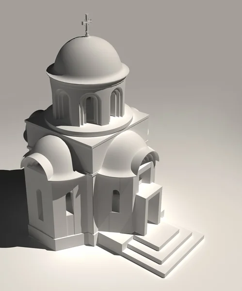 Render of a 3D church on gray background — Stock Photo, Image