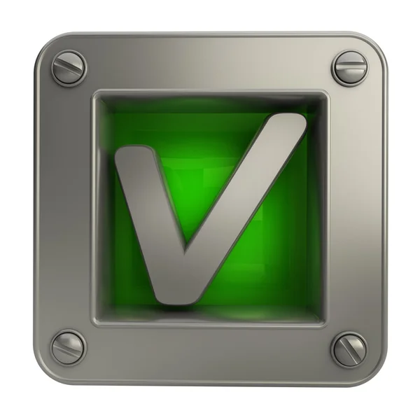 3D ikona przycisku z symbolem kleszcza — Zdjęcie stockowe