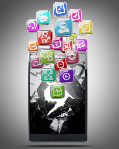 Mobilgerät mit farbigen Applikationssymbolen — Stockfoto