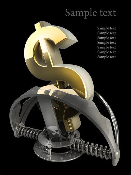 Símbolo del dólar estadounidense en la trampa aislada sobre fondo negro 3d . —  Fotos de Stock