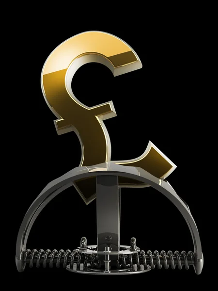 British pound symbol in the trap isolated on black background 3d. — Stock Photo, Image
