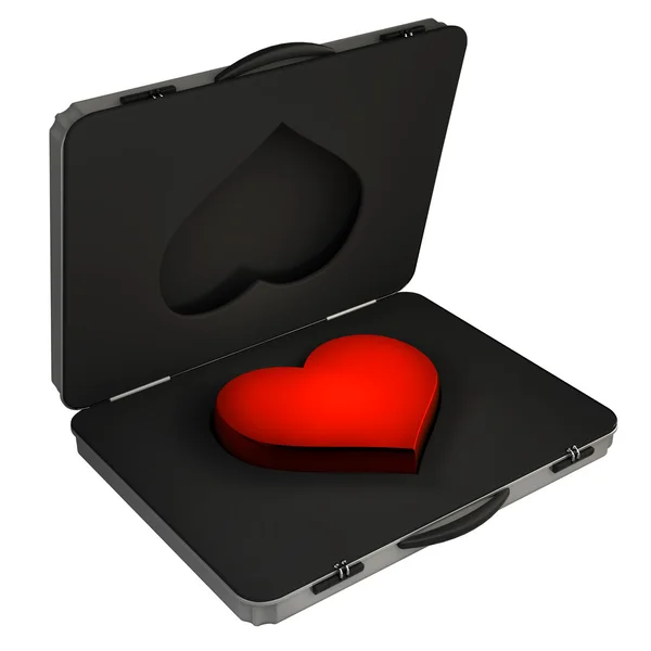 Caja de plata con corazón sobre un fondo blanco 3d — Foto de Stock