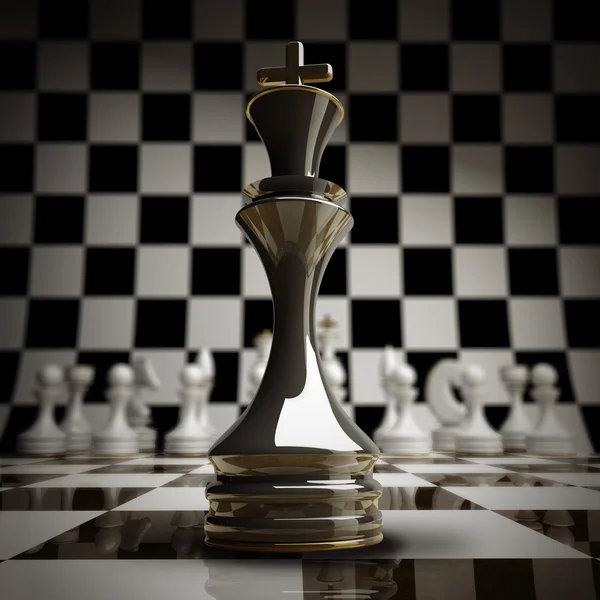 Närbild svart chess king bakgrund 3d illustration. — Stockfoto