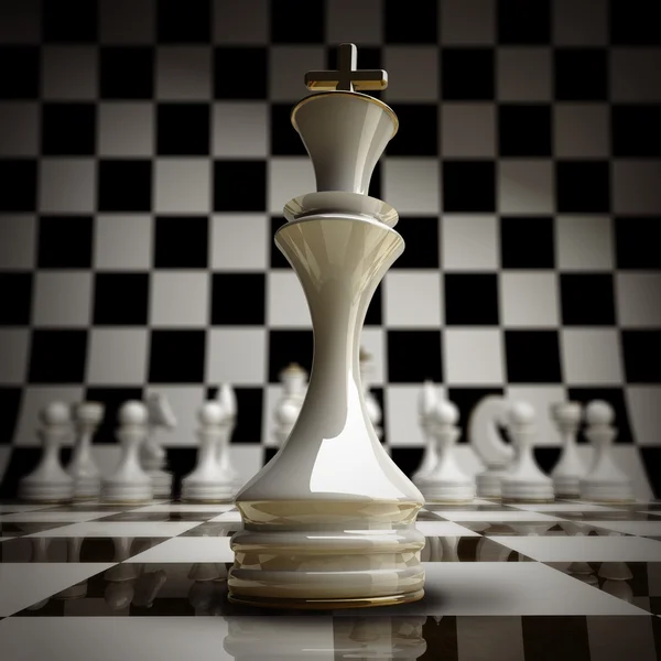 Closeup witte Schaken koning achtergrond 3d illustratie. — Stockfoto