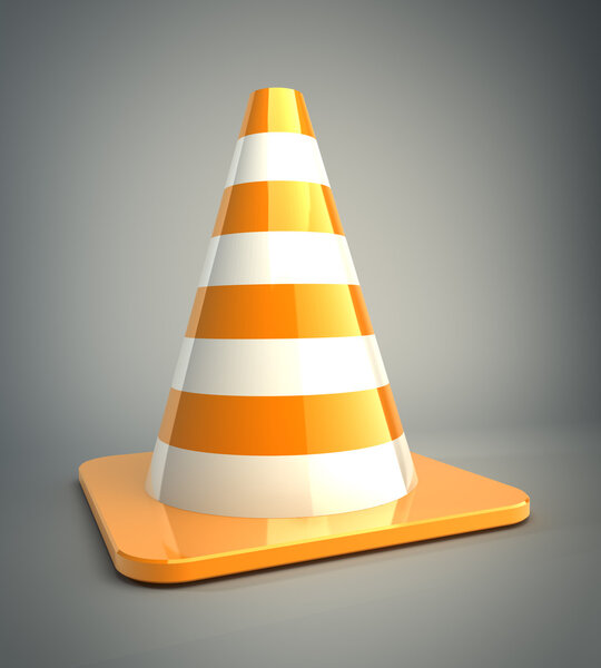 Orange highway traffic cone with white stripes