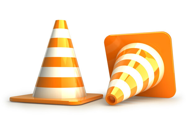 Orange highway traffic cone with white stripes