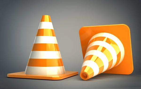 Orange highway traffic cone with white stripes — Stock Photo, Image