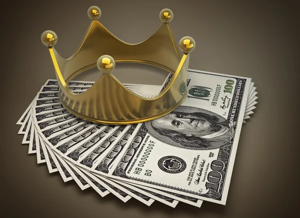 Золотая корона и доллары — стоковое фото
