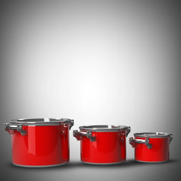 Tre röda pan. hög upplösning. — Stockfoto