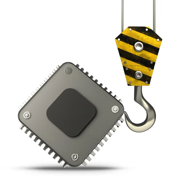 Yellow crane krok lyft processor unit cpu — Stockfoto