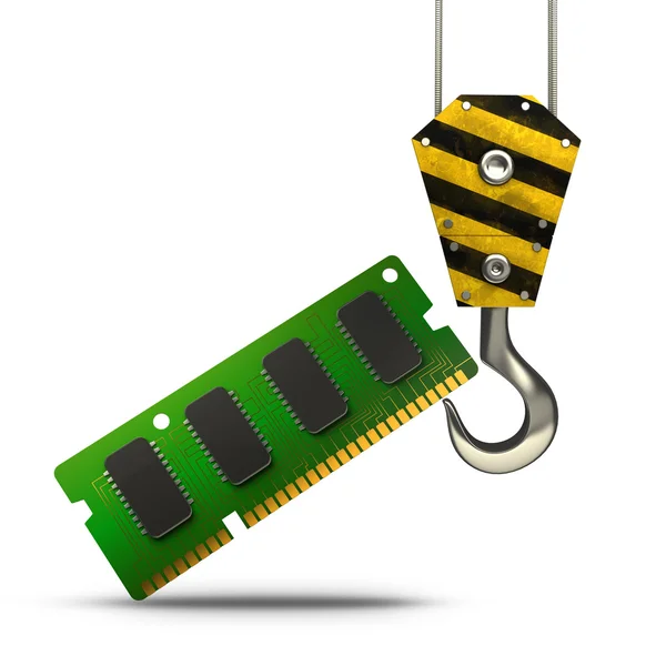 Yellow crane hook lifting RAM Memory Card — Stock Photo, Image