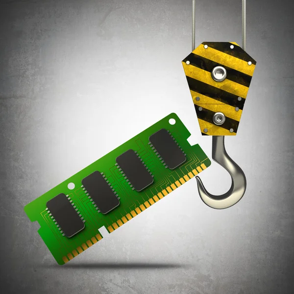 Yellow crane hook lifting RAM Memory Card — Stock Photo, Image