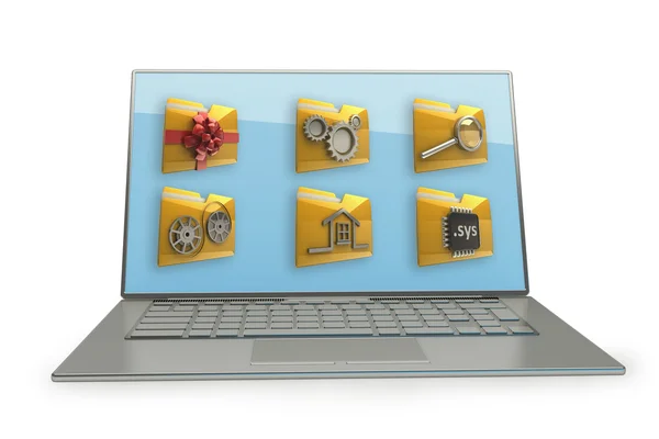 3d rendering of a laptop with Yellow folder icon — Stock Photo, Image