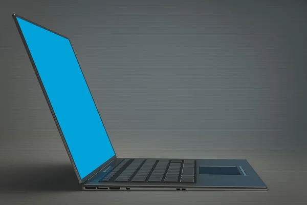 3d rendering of a laptop with blue graphics — Stock Photo, Image