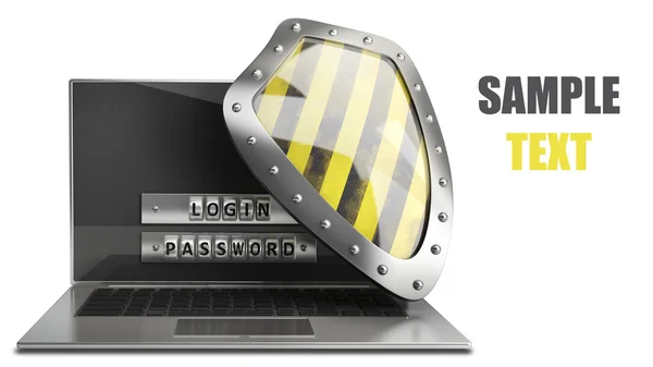 Laptop with steel security password and shield — Stock Photo, Image