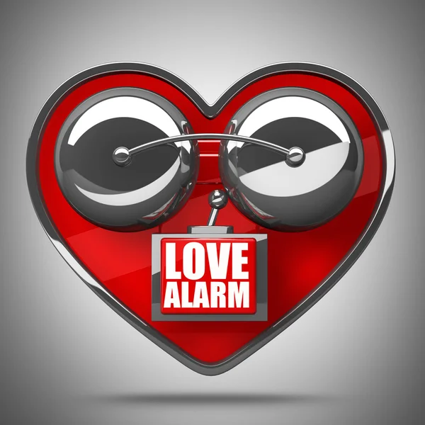 Concept. LOVE alarm Red alarm bell heart shape. — Stock Photo, Image