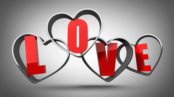 Wort "Liebe" aus Herzensbriefen. — Stockfoto