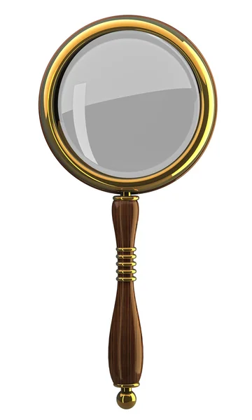 Golden magnifying glass isolated on white. — Stock Photo, Image