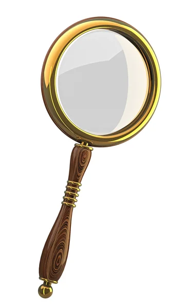 Golden magnifying glass isolated on white. — Stock Photo, Image