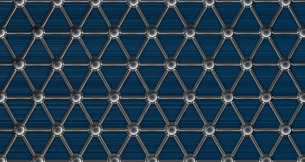 Estrutura molecular de aço simples em fundo azul 3D — Fotografia de Stock