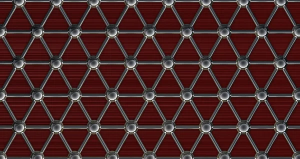 Простая стальная молекулярная структура на красном фоне 3D — стоковое фото