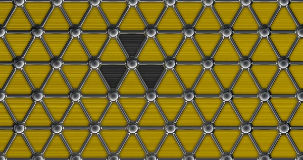 Structure moléculaire en acier simple sur fond jaune Panneau de rayonnement 3D — Photo