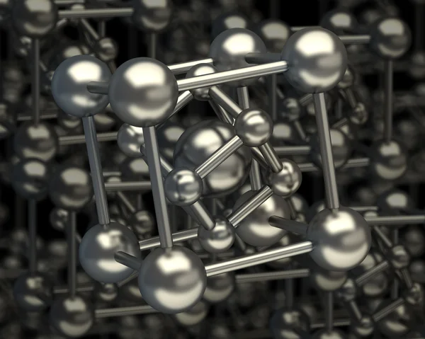 Structure de molécules brillantes en argent rendu 3D — Photo