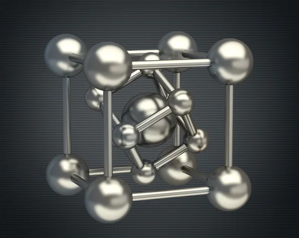 Structure de molécules brillantes en argent rendu 3D — Photo