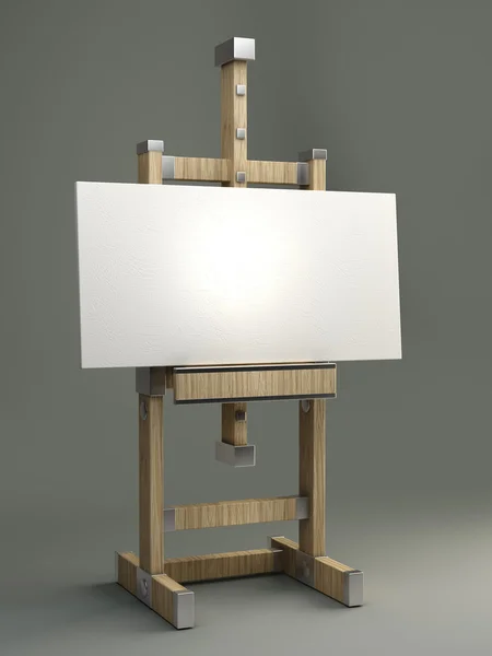 空白のキャンバスの 3 d レンダリングと木製イーゼル — ストック写真
