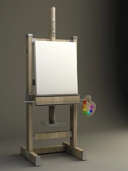 Wooden easel with blank canvas 3d render — Stock Photo, Image