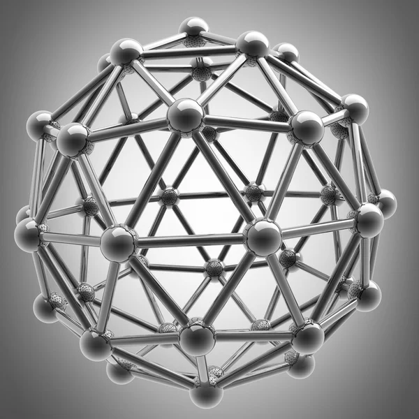 Estrutura de moléculas brilhantes de prata renderizada 3D — Fotografia de Stock