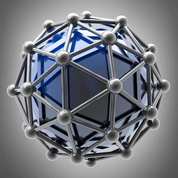 Structure de molécules brillantes en argent rendu 3D — Photo